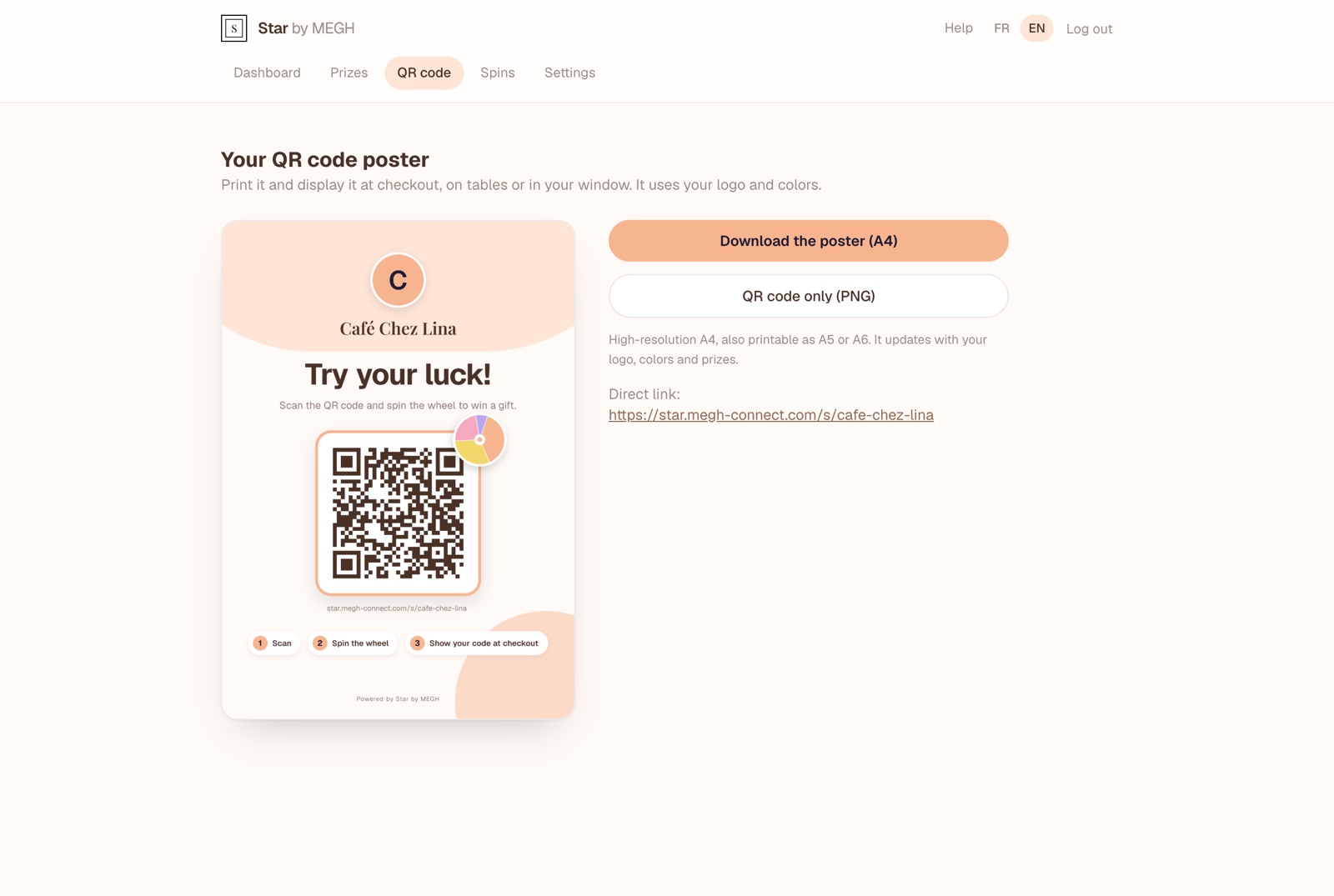 QR code tab with the poster preview