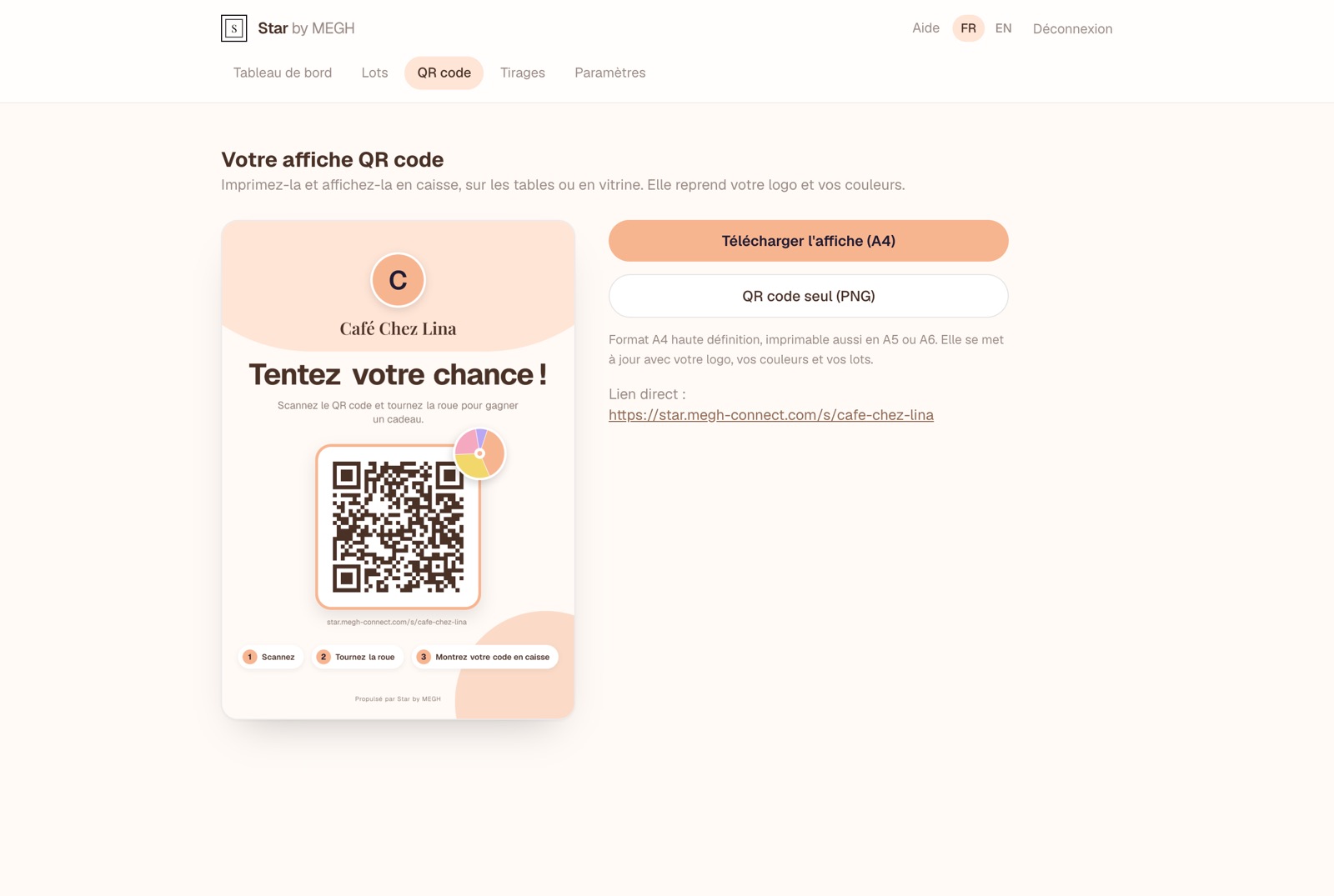 Onglet QR code avec l'aperçu de l'affiche