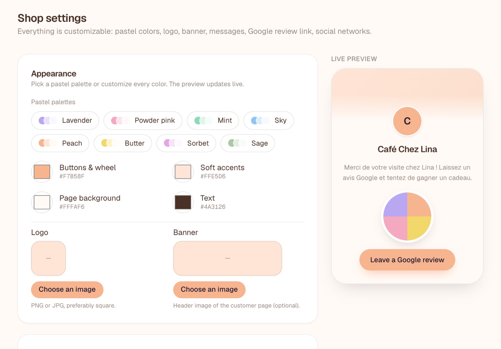 Settings: appearance and live preview